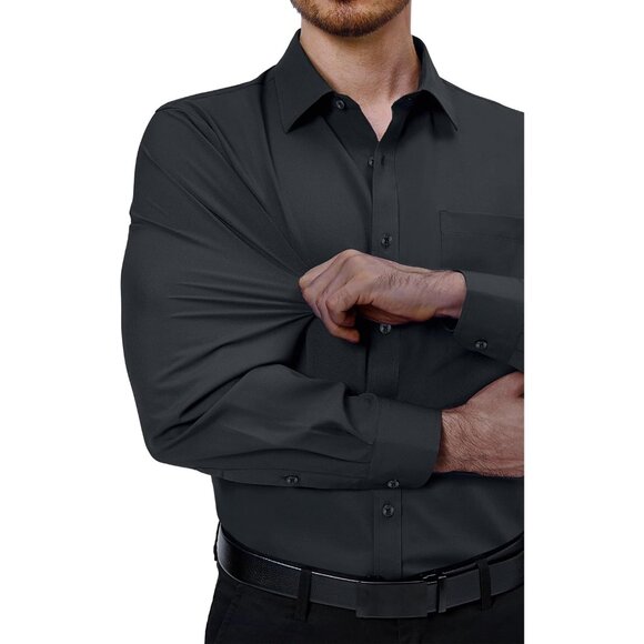 Mens 4-Way Stretch Long Sleeve Collared Casual Dating Button Down Dress Shirt - Picture 3 of 6